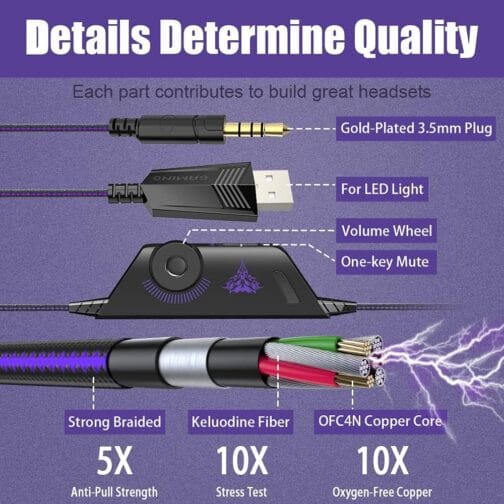 BENGOO G9000 Stereo Gaming Headset for PS5, PS4, PC, Xbox One Controller, Noise Cancelling Over Ear Headphones with Mic, LED Light, Bass Surround, Soft Memory Earmuffs – Purple