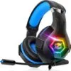 Gaming Headset for PC, Ps4, Ps5, Xbox Headset with 7.1 Surround Sound, Gaming Headphones with Noise Cancelling Mic RGB Light Over Ear Headphones for Xbox Series X/S, Switch-Blue