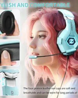 Gaming Headset for PC, Ps4, Ps5, Xbox Headset with 7.1 Surround Sound, Gaming Headphones with Noise Cancelling Mic RGB Light Over Ear Headphones for Xbox Series X/S, Switch-Light Blue