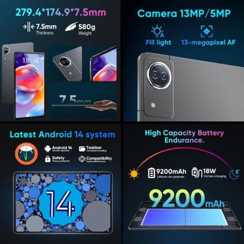N-one Android Tablet,Qualcomm Snapdragon 8-Core 20GB 128GB 12 inch FHD Screen, Android 14 Tablets Unlocked 4G LTE SIM Cellular WiFi 9200mAh 18W Fast Charger