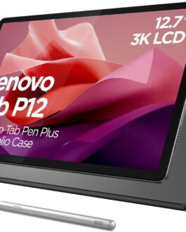 Lenovo Tab P12-2024 – Expansive Touchscreen Tablet – 12.7″ 3K Display – 13MP Camera – 8GB Memory – 128GB UFS Storage – Android 13 – Dolby Atmos – Quad JBL Speakers – Pen and Folio Case Included