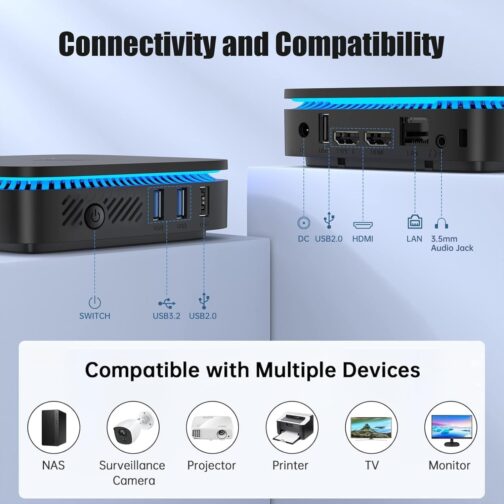 KAMRUI AK1PLUS N95 Mini PC (up to 3.4GHz), Mini Computer 8GB DDR4 RAM 256GB M.2 SSD, Desktop Computer Support 2.5″ SSD, Dual 4K, WiFi, Ethernet for Business, Office, Home