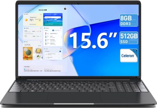 15.6 Inch Laptops, 8GB DDR3 512GB SSD Windows 11 Laptop Computer with I3 Processor, HD Display, 52Wh Battery, Wi-Fi 5, BT4.2, HDMI, USB3.2, Type-C, for Business and Students