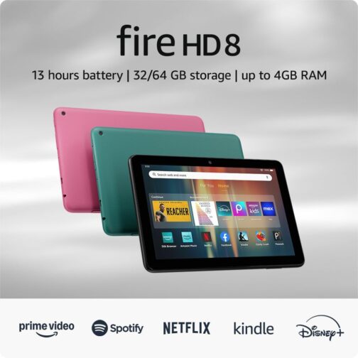 New Amazon Fire HD 8 tablet, 8 HD Display, 3GB memory, 32GB, designed for portable entertainment, Hibiscus, (2024 release)
