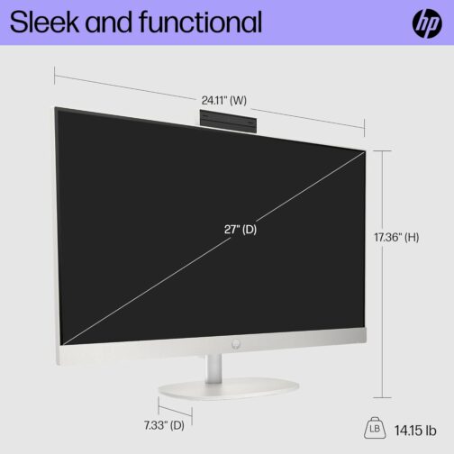 HP 27 inch All-in-One Desktop PC, FHD Display, Intel Core Ultra 7 155U, 16 GB RAM, 512 GB SSD, Intel Graphics, Windows 11 Home, 27-cr1080 (2024)
