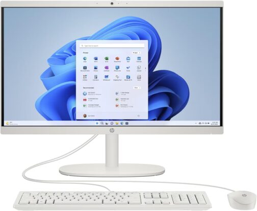 HP 22-dg0000 All-in-One Desktop, 4 Core Intel Pentium Silver J5040, Intel UHD Graphics 600, 8GB DDR4, 128GB M.2 SSD, 21.45″ FHD IPS Display, Wi-Fi, RJ-45, HDMI, Windows 11 H, Cashmere White (Renewed)
