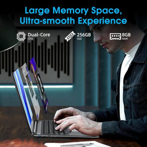 Naclud Windows 11 Laptops, 17.3 Inch Laptop Computer with Celeron Processor, 8GB DDR4 256GB SSD, Expandable 1TB, Type-C, 60800mWh Battery, Wi-Fi 5, BT4.2, Mini HDMI, Business and Students