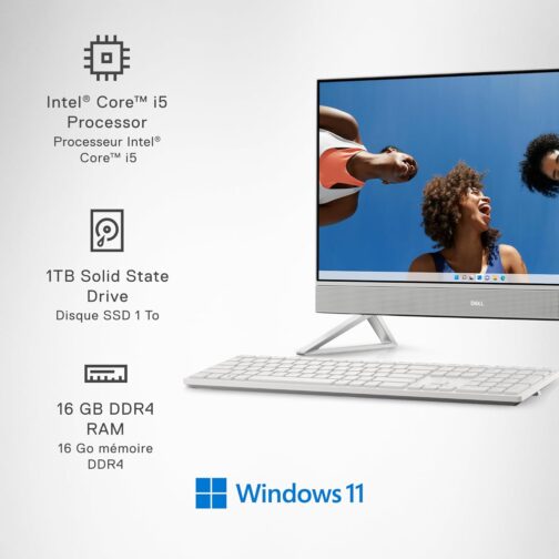 Dell Inspiron 5420 All In One desktop – 23.8-inch FHD 60 Hz Display, Core i5-1335U Processor, 16GB DDR4 RAM, 1TB SSD, Intel Iris Xe Graphics, Windows 11 Home, Premium Support & Dell Migrate – White