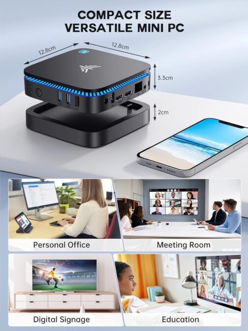 KAMRUI AK1PLUS N95 Mini PC (up to 3.4GHz), Mini Computer 8GB DDR4 RAM 256GB M.2 SSD, Desktop Computer Support 2.5″ SSD, Dual 4K, WiFi, Ethernet for Business, Office, Home
