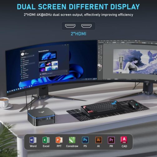 KAMRUI AK1PLUS N95 Mini PC (up to 3.4GHz), Mini Computer 8GB DDR4 RAM 256GB M.2 SSD, Desktop Computer Support 2.5″ SSD, Dual 4K, WiFi, Ethernet for Business, Office, Home