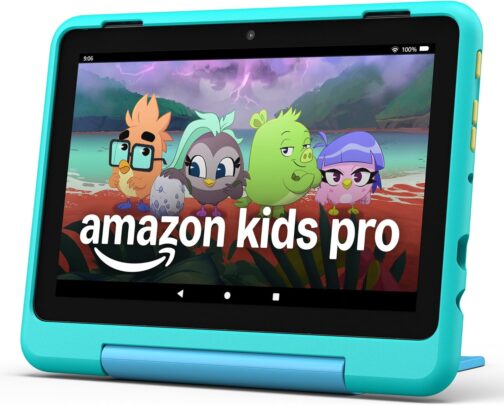 New Amazon Fire HD 8 Kids Pro tablet, ages 6-12. Bright 8″ HD screen, includes ad-free content, parental controls, 13-hr battery, slim case for older kids, 32GB, Hello Teal, (2024 release)