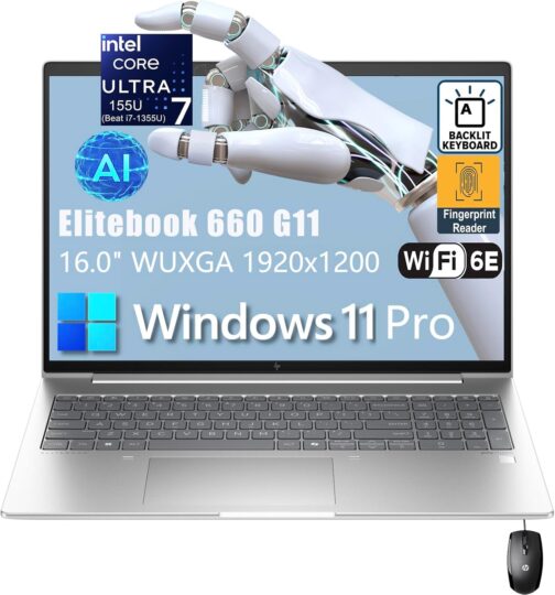 HP Elitebook 660 G11 16" FHD+ Business Copilot AI Laptop Computer, Intel Ultra 7 155U (Beat i7-1355U), 64GB DDR5 RAM, 2TB PCIe SSD, WiFi 6E, Backlit KB, Fingerprint Reader, Windows 11 Pro, AZ-XUT
