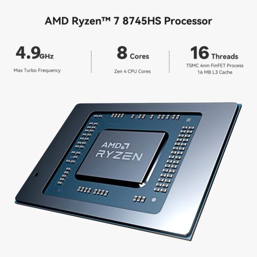 Beelink SER8 Mini PC, AMD Ryzen7 8745HS up to 4.9GHz(8C/16T),Mini Computer 32GB DDR5 RAM/1TB PCIe4.0 SSD/AMD Radeon 780M 12core 2600MHz Support 4K Triple Display/WiFi 6/BT5.2/2.5G LAN/HDMI+DP/USB4