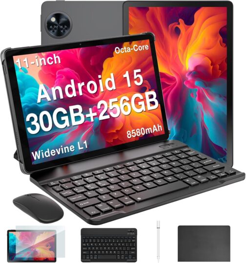 DOOGEE U11 Pro Android 15 Tablet, 11 inch Tablet, 30GB+256GB/2TB TF,8580mAh,Octa-Core,90Hz Display, Netflix 1080P,5G WiFi,Widevine L1,BT5.0,13MP+5MP, Face ID/OTG with Pen, Keyboard, Mouse&Case