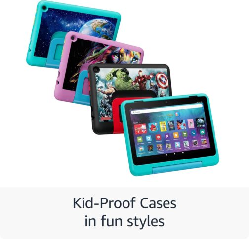 New Amazon Fire HD 8 Kids Pro tablet, ages 6-12. Bright 8″ HD screen, includes ad-free content, parental controls, 13-hr battery, slim case for older kids, 32GB, Hello Teal, (2024 release)