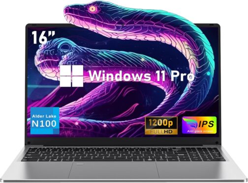 16 Inch Laptop Computer | Gaming Laptop | 16GB RAM 512GB SSD | N100 Processor | FHD 1920 * 1200 | 180 Angle Open | Backlit Keyboard | Fingerprint Unlock | UHD Graphics 750 MHz | Windows 11 Pro