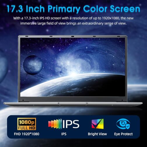 Naclud Windows 11 Laptops, 17.3 Inch Laptop Computer with Celeron Processor, 8GB DDR4 256GB SSD, Expandable 1TB, Type-C, 60800mWh Battery, Wi-Fi 5, BT4.2, Mini HDMI, Business and Students