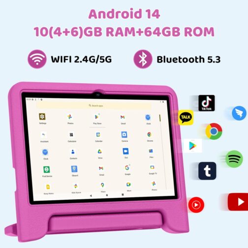 2025 Upgraded Android 14 Tablet, 10inch Kids Tablet , Octa-core CPU, 10GB+64GB+1TB Expand Tablets for Kids with Kids Space, Parental Control, 6000mAh Big Battery, HD Touchscreen Display Tableta
