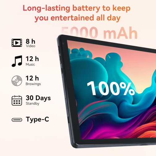 Tablet,10.1″ Android Tablet with Octa-core Processor 10GB RAM 128GB ROM HD IPS Touchscreen 8H Battery, Wi-Fi 6, BT 5.0, Dual Camera, Google Tablets 2025