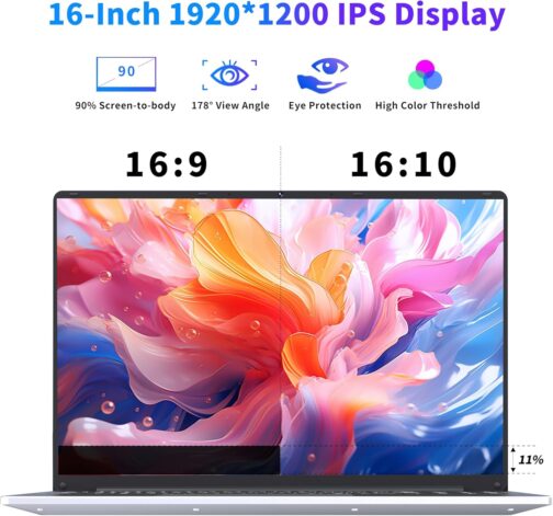 16 Inch Laptop Computer | Gaming Laptop | 16GB RAM 512GB SSD | N100 Processor | FHD 1920 * 1200 | 180 Angle Open | Backlit Keyboard | Fingerprint Unlock | UHD Graphics 750 MHz | Windows 11 Pro