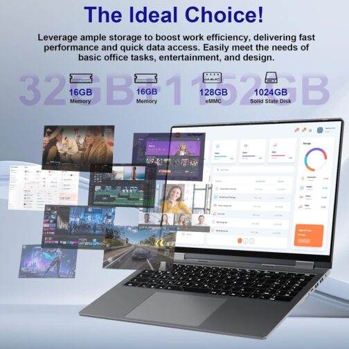 jumper 16 inch Convertible Laptop, 2 in 1 Laptop Computer with FHD 360 Degree Touchscreen, 32GB RAM 1152GB Storage, Celeron N5095, Backlit Keyboard, Fingerprint Reader, 1 Year Office 365, 53.2WH