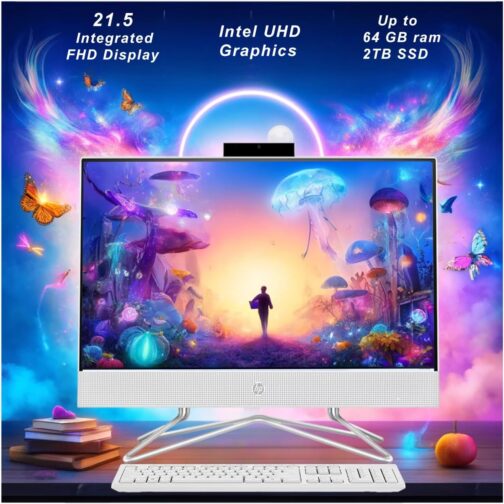 HP 22 inch All-in-One Desktop PC  2024 Latest Model  Microsoft Office Trial  FHD Display  16 GB RAM  1 TB Storage (512GB SSD + 512GB External HD)  Intel Celeron CPU  w/WOWPC Bundle  Win 11 Pro