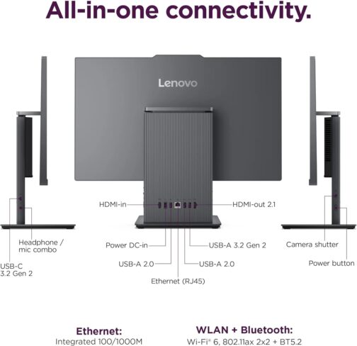 Lenovo ThinkCentre All-in-One Desktop Computer, 24″ FHD IPS Display, 5-core Intel U300 Processor, 32GB DDR5, 1TB SSD, Wi-Fi 6, USB-C, HDMI in&Out, Wired KB&Mouse, Windows 11 Pro