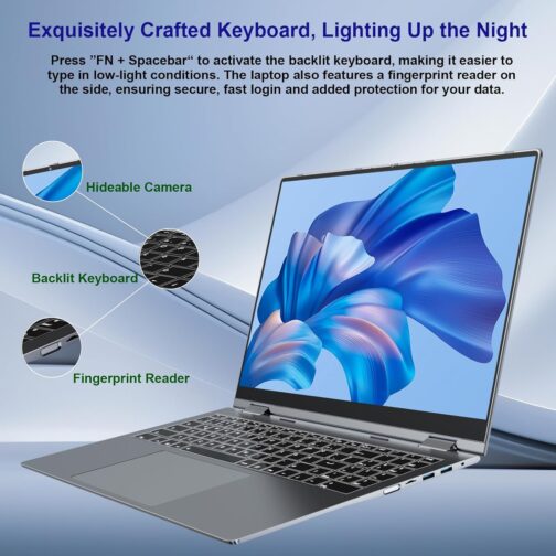 jumper 16 inch Convertible Laptop, 2 in 1 Laptop Computer with FHD 360 Degree Touchscreen, 32GB RAM 1152GB Storage, Celeron N5095, Backlit Keyboard, Fingerprint Reader, 1 Year Office 365, 53.2WH