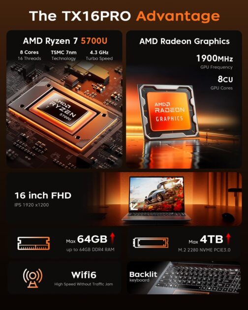 2025 Laptop, Laptop Computer with AMD Ryzen 7 5000 Series (8C/16T, Up to 4.3GHz), 16GB RAM 512GB NVMe SSD Windows 11 Laptop, Radeon RX Vega 8 Graphics, WiFi 6, Backlit KB