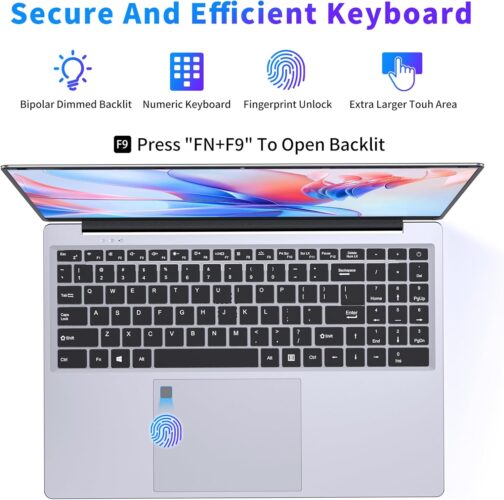 16 Inch Laptop Computer | Gaming Laptop | 16GB RAM 512GB SSD | N100 Processor | FHD 1920 * 1200 | 180 Angle Open | Backlit Keyboard | Fingerprint Unlock | UHD Graphics 750 MHz | Windows 11 Pro