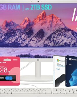 HP All-in-One Desktop| 22″ Full HD Display| Intel Dual-core Processor| 32GB RAM| 2TB PCIe SSD| 128GB External Drive & Microsoft Office Trial| KB&Mouse| HDMI&USB-C| WiFi6| Windows 11 Pro
