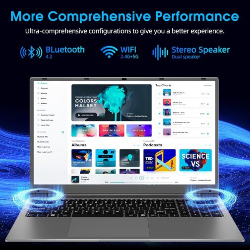 Naclud Windows 11 Laptops, 17.3 Inch Laptop Computer with Celeron Processor, 8GB DDR4 256GB SSD, Expandable 1TB, Type-C, 60800mWh Battery, Wi-Fi 5, BT4.2, Mini HDMI, Business and Students