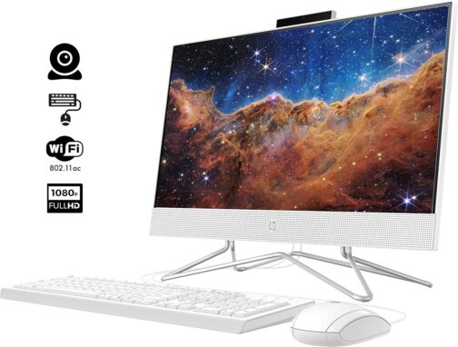 HP 2022 All-in-One Desktop, 21.5″ FHD Display, Intel Celeron J4025 Processor, 16GB RAM, 1TB PCIe SSD, Webcam, WiFi, HDMI, RJ-45, Wired Keyboard&Mouse, Windows 11 Home, White
