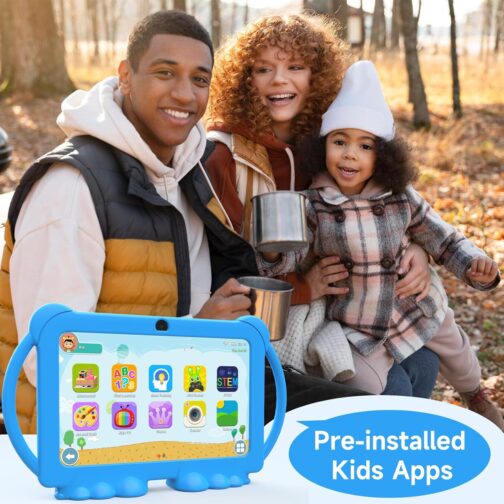 Kids Tablet 7 inch Android 12.0 for Toddler, 4GB RAM 32GB ROM Bluetooth IPS Screen Parental Control Dual Camera Shockproof Case for Educational Games, (1PCS, Blue)