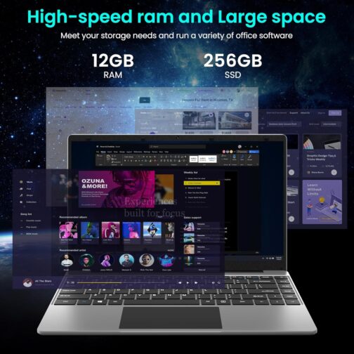 jumper Laptop, 14 Inch FHD Display, 12GB RAM 256GB SSD, Laptop Computer with J4105 CPU, Thin & Portable, 2.4/5G WiFi, BT4.0