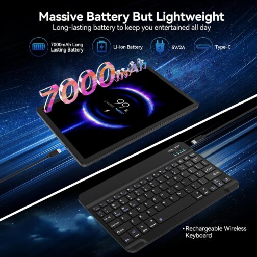 11 inch Tablet, 2025 Latest Android 14 Tablet with 16GB RAM 128GB ROM 1TB Expandable Octa-Core, 5G WiFi & Dual 4G Cellular, 2 in 1 Tablets with Keyboard Incell Large Screen,7000mAh Battery,Dual Camera