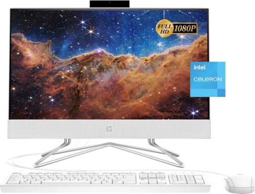HP 2022 All-in-One Desktop, 21.5" FHD Display, Intel Celeron J4025 Processor, 16GB RAM, 1TB PCIe SSD, Webcam, WiFi, HDMI, RJ-45, Wired Keyboard&Mouse, Windows 11 Home, White