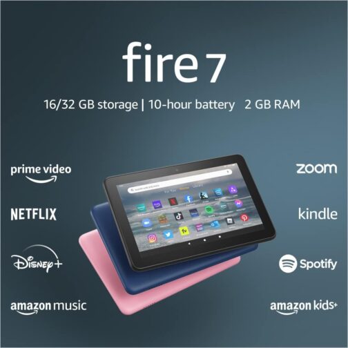 Like-New Amazon Fire 7 tablet (newest model) 7 display, read and watch, under $60 with 10-hour battery life, 16 GB, Black