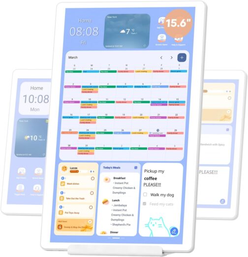 cozyla 15.6'' Digital Calendar Wall Touch Screen Support Any Android Tablet Google Play Apps to Do List Notepad Chore Chart for Kids Meal Planner Wall Mount Smart Electronic Calendar for Family White