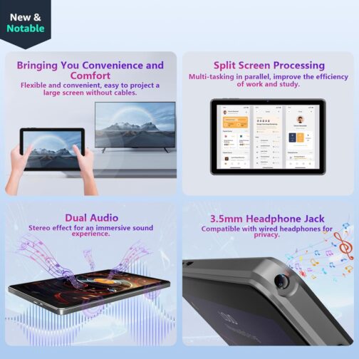 2024 Tablet 10 Inch Android 14 Tablets, 12GB RAM+128GB ROM(Expand to 1TB), Octa Core 1280 * 800 IPS HD Display Android Tablet, Unisoc A523 CPU, 5G/2.4G WiFi, Dual 5MP+8MP Camera,(Gray)