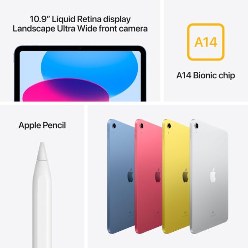 Apple iPad (10th Generation): with A14 Bionic chip, 10.9-inch Liquid Retina Display, 256GB, Wi-Fi 6, 12MP front/12MP Back Camera, Touch ID, All-Day Battery Life  Pink