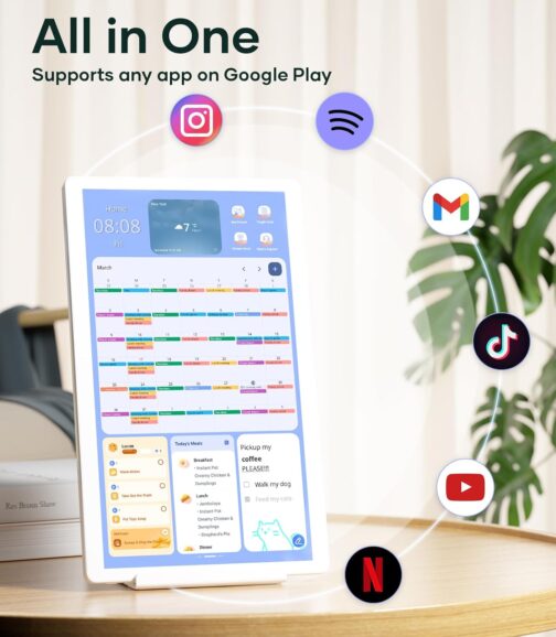 cozyla 15.6” Digital Calendar Wall Touch Screen Support Any Android Tablet Google Play Apps to Do List Notepad Chore Chart for Kids Meal Planner Wall Mount Smart Electronic Calendar for Family White